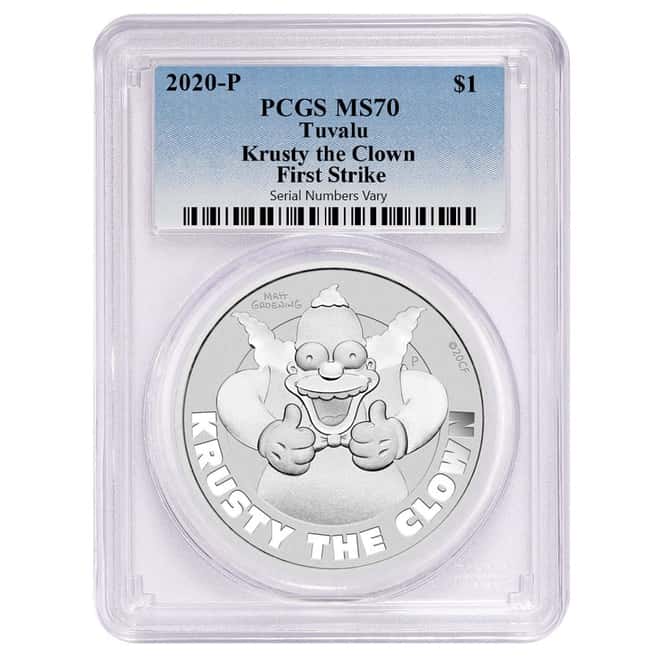2020 1 oz Tuvalu Krusty The Clown Silver Coin PCGS MS 70 First Strike