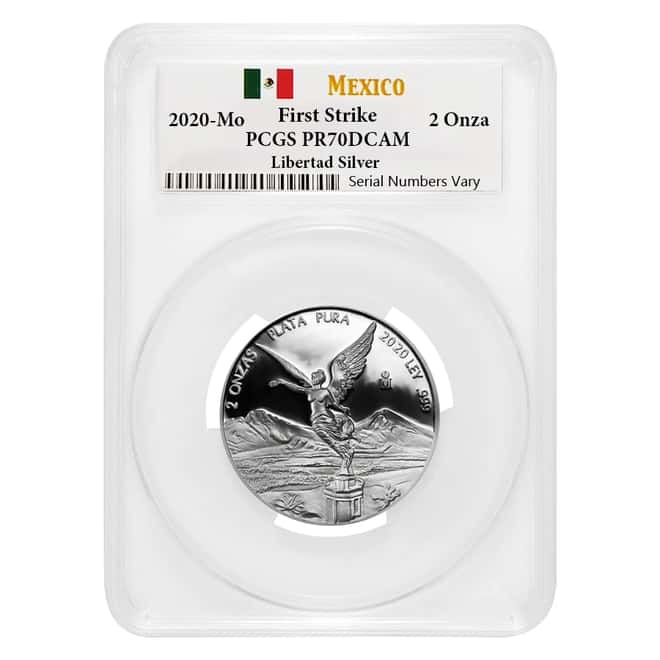 2020 2 oz Mexican Proof Silver Libertad Coin PCGS PF 70 FS