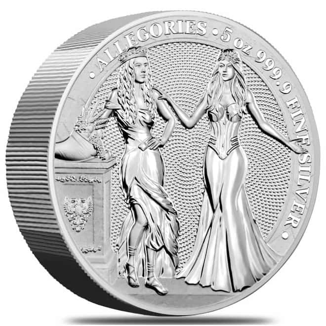 2020 5 oz Germania Allegories 25 Mark Silver Coin BU .9999 Fine (w/Box & COA)