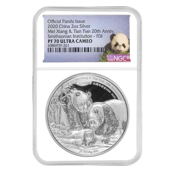 2020 China 2 oz Panda Smithsonian Silver Medal NGC PF 70 FD