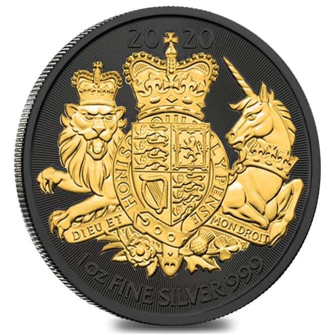 2020 Great Britain 1 oz Silver Royal Arms Coin Black Ruthenium 24K Gold Edition (w/Box & COA)
