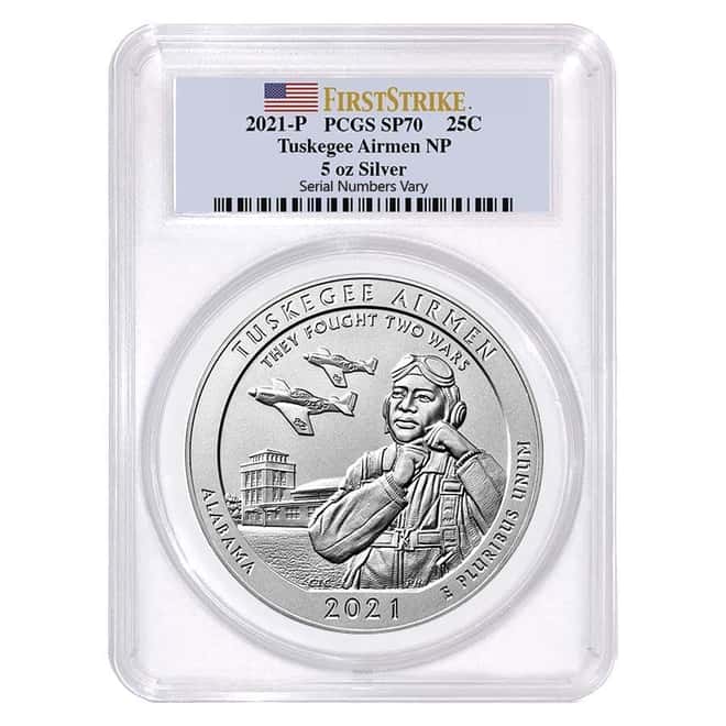 2021-P 5 oz Silver ATB Alabama Tuskegee Airmen National Historic Site Coin PCGS SP 70 FS