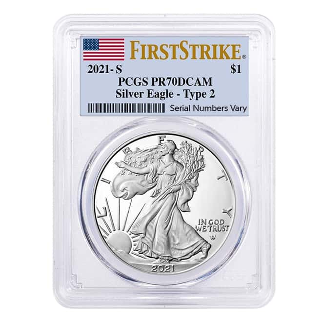 2021-S 1 oz Proof Silver American Eagle Type 2 PCGS PF 70 FS