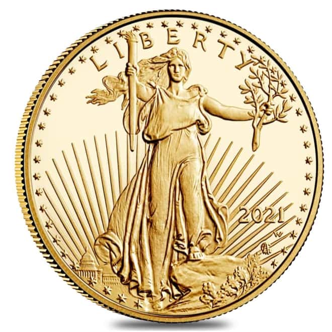 2021-W 1/10 oz $5 Proof Gold American Eagle Type 2 PCGS PF 70 FS DCAM