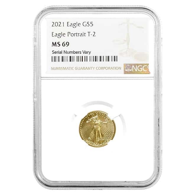 2021 1/10 oz Gold American Eagle Type 2 NGC MS 69
