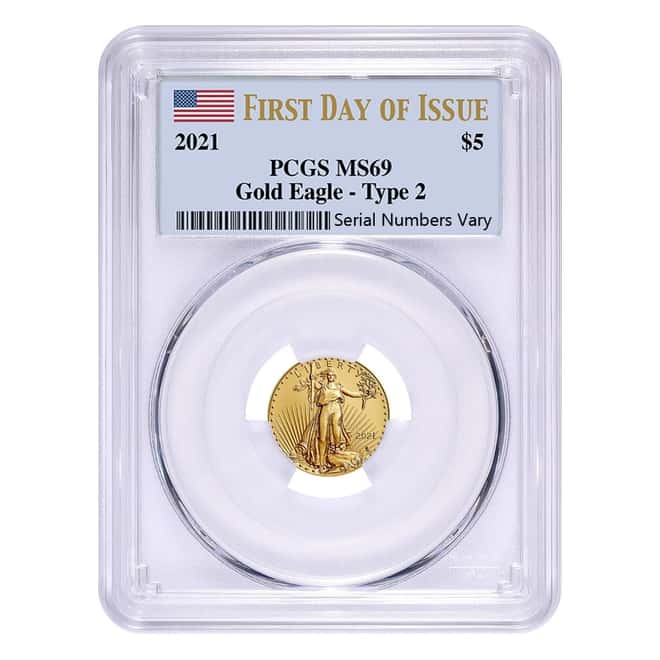 2021 1/10 oz Gold American Eagle Type 2 PCGS MS 69 FDOI