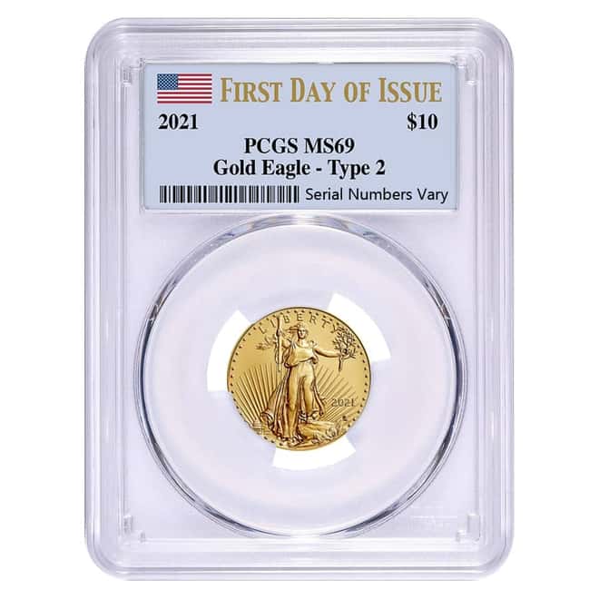 2021 1/4 oz Gold American Eagle Type 2 PCGS MS 69 FDOI