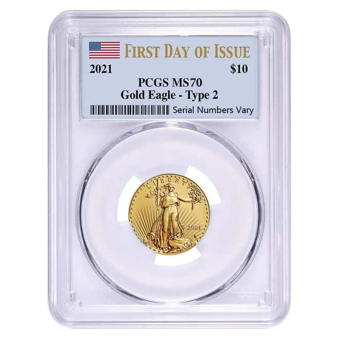 2021 1/4 oz Gold American Eagle Type 2 PCGS MS 70 FDOI