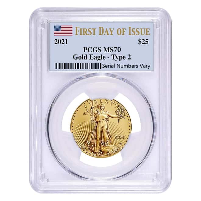 2021 1/2 oz Gold American Eagle Type 2 PCGS MS 70 FDOI