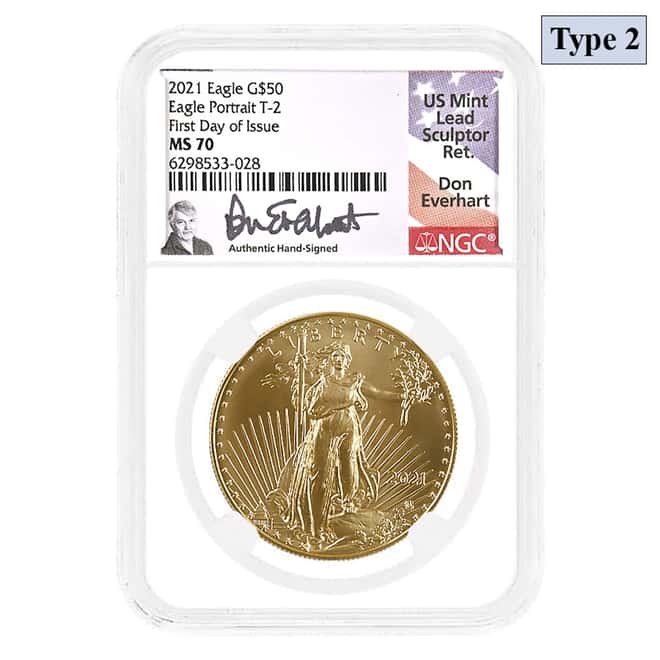 2021 1 oz Gold American Eagle Type 2 NGC MS 70 FDI (Everhart)