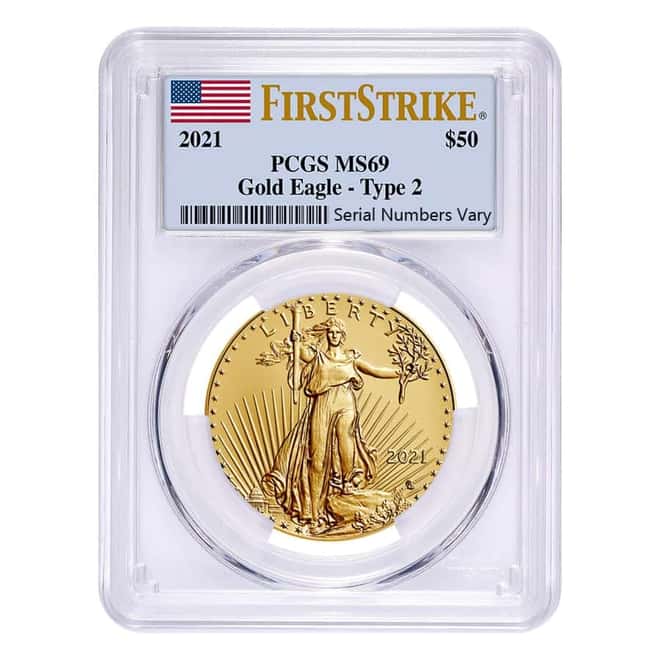 2021 1 oz Gold American Eagle Type 2 PCGS MS 69 First Strike
