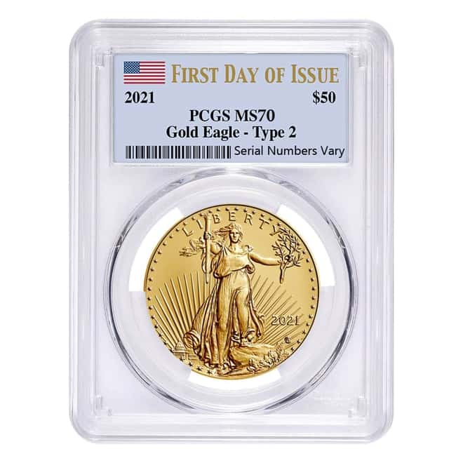 2021 1 oz Gold American Eagle Type 2 PCGS MS 70 FDOI