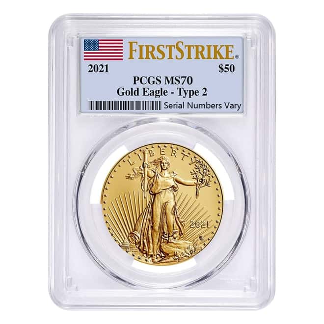2021 1 oz Gold American Eagle Type 2 PCGS MS 70 First Strike
