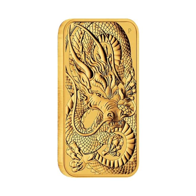 2021 1 oz Gold Australian Dragon Coin Bar $100 BU