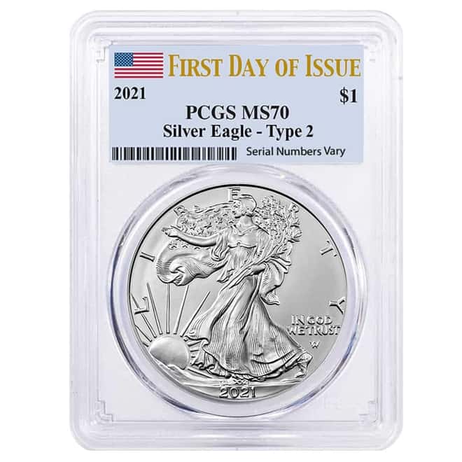 2021 1 oz Silver American Eagle Type 2 PCGS MS 70 FDOI