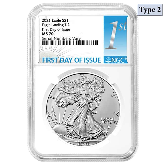 2021 1 oz Silver American Eagle Type 2 NGC MS 70 FDOI