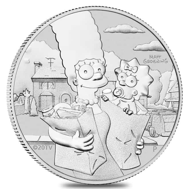 2021 1 oz Tuvalu Marge & Maggie Simpson Silver Coin .9999 Fine BU In Cap