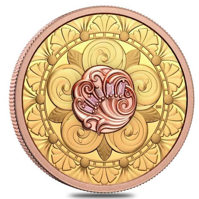 2021 Canada 1 oz Proof Gold Treasure Coin with Pink Diamonds .9999 Fine (w/Box & COA)
