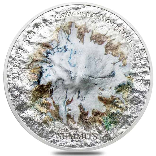 2021 Cook Islands 5 oz Silver Mount Elbrus Coin .999 Fine (w/Box & COA)