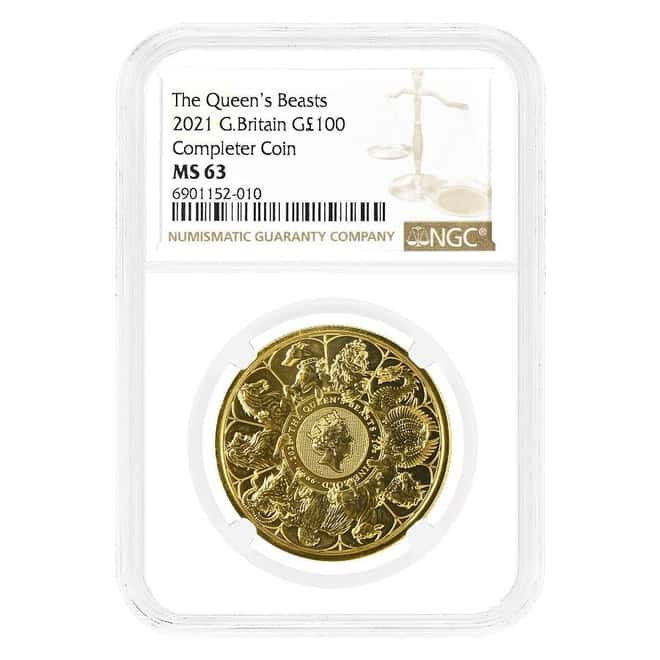 2021 GB 1 oz Gold Queen's Beasts Completer Coin NGC MS 63