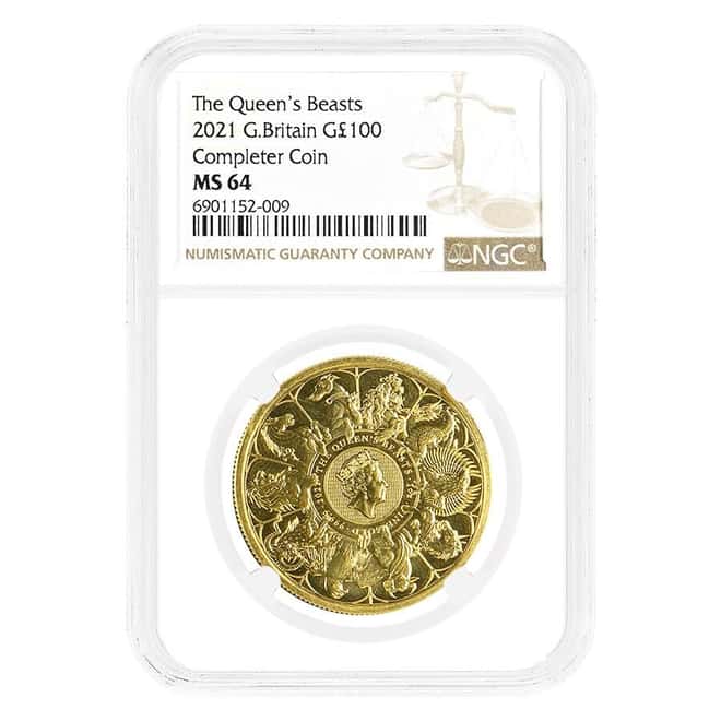  2021 GB 1 oz Gold Queen's Beasts Completer Coin NGC MS 64