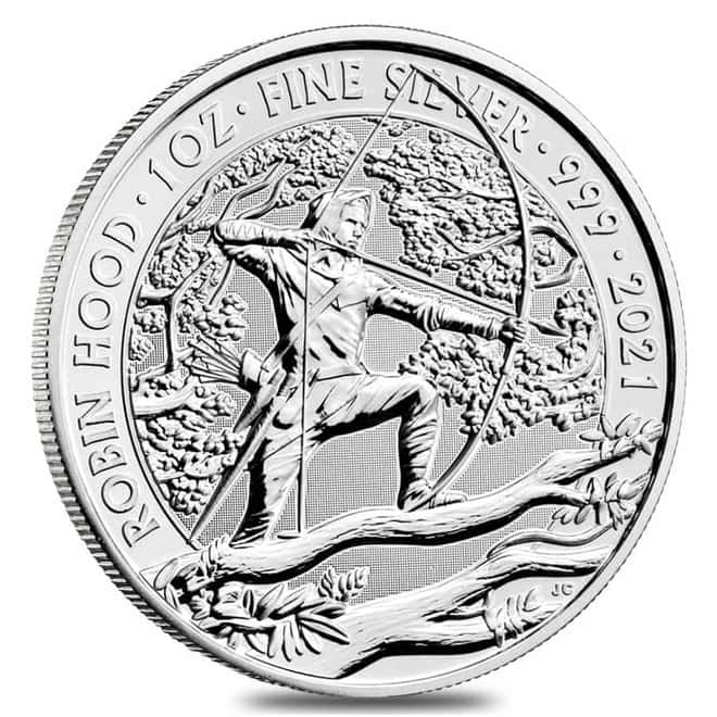 Monster Box of 500 - 2021 Great Britain 1 oz Robin Hood Silver Coin .999 Fine BU (20 Rolls, Tube of 25)