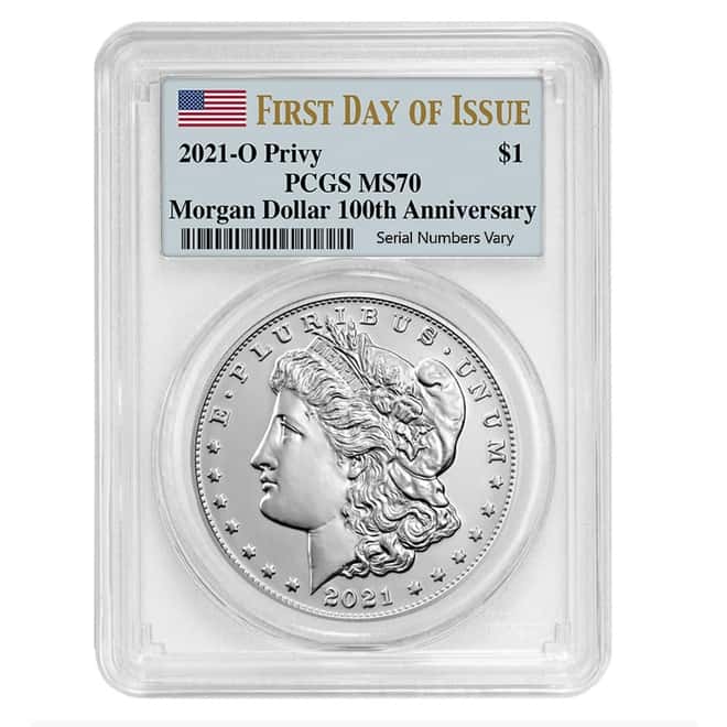 2021 Morgan Silver Dollar Centennial O Privy PCGS MS 70 FDOI