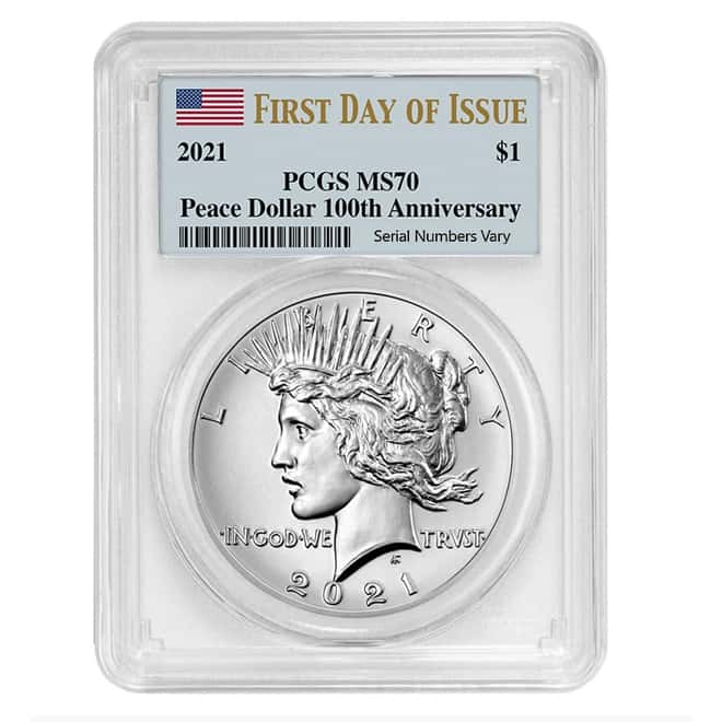 2021 Peace Silver Dollar Centennial PCGS MS 70 FDOI