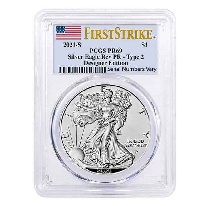 2021-S 1 oz Rev Proof Silver American Eagle Type 2 PCGS PF 69 FS Designer Edition