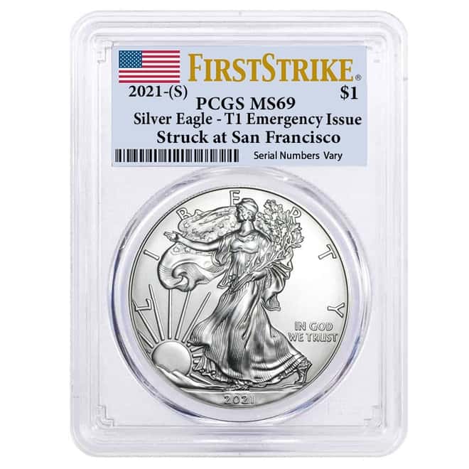 2021 (S) 1 oz Silver American Eagle $1 Coin PCGS MS 69 FS Emergency Issue
