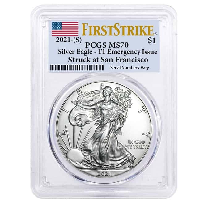 2021 (S) 1 oz Silver American Eagle $1 Coin PCGS MS 70 FS Emergency Issue
