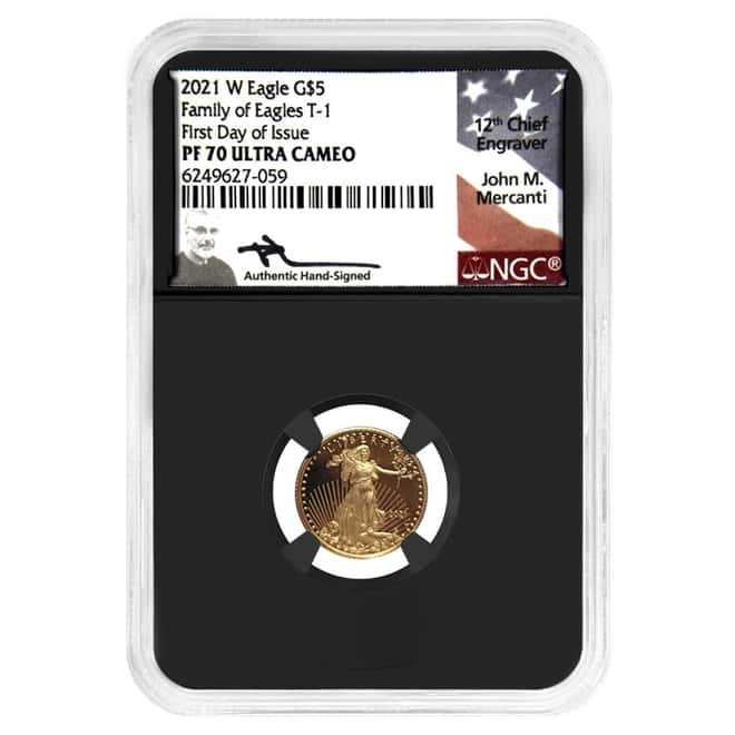 2021-W 1/10 oz $5 Proof Gold American Eagle NGC PF 70 FD (Mercanti)