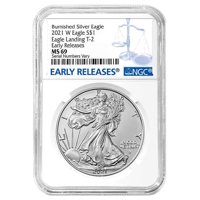 2021-W 1 oz Burnished Silver American Eagle Type 2 NGC MS 69 ER