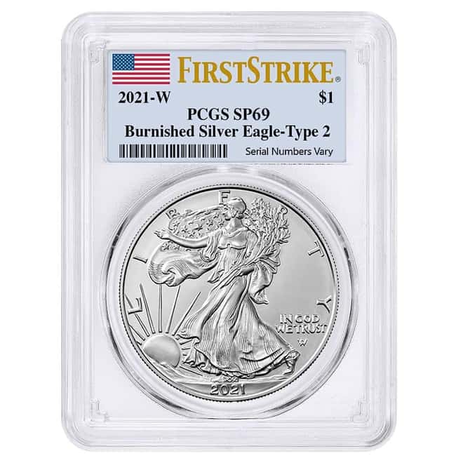 2021-W 1 oz Burnished Silver American Eagle Type 2 PCGS SP 69 FS