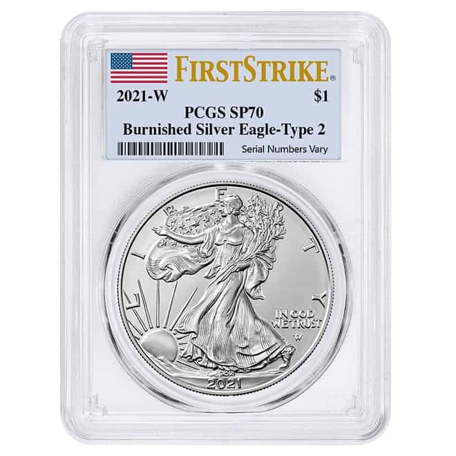 2021-W 1 oz Burnished Silver American Eagle Type 2 PCGS SP 70 FS