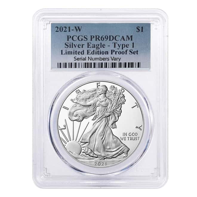 2021 W 1 oz Proof Silver American Eagle Type 1 Limited Edition PCGS PF 69