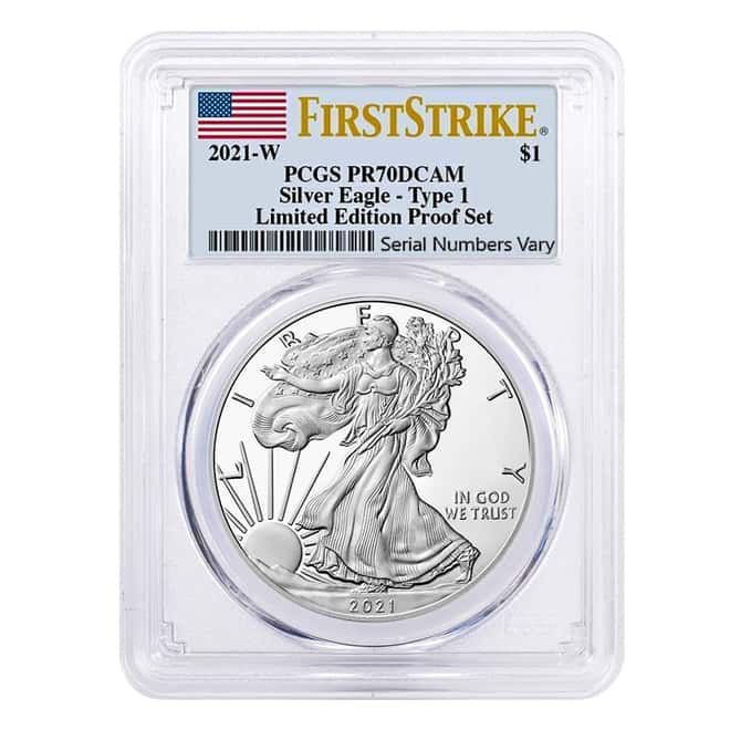2021 W 1 oz Proof Silver American Eagle Type 1 Limited Edition PCGS PF 70 FS