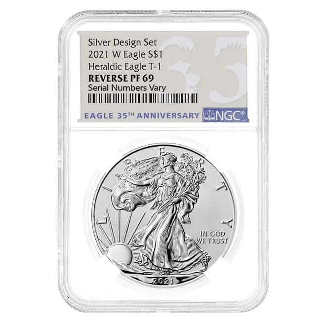 2021-W 1 oz Rev Proof Silver American Eagle Type 1 NGC PF 69 Designer Edition