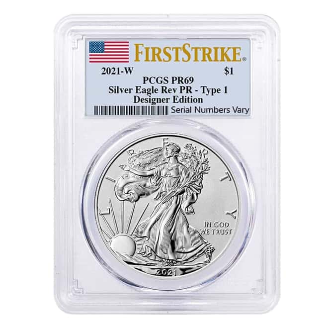 2021-W 1 oz Rev Proof Silver American Eagle Type 1 PCGS PF 69 FS Designer Edition