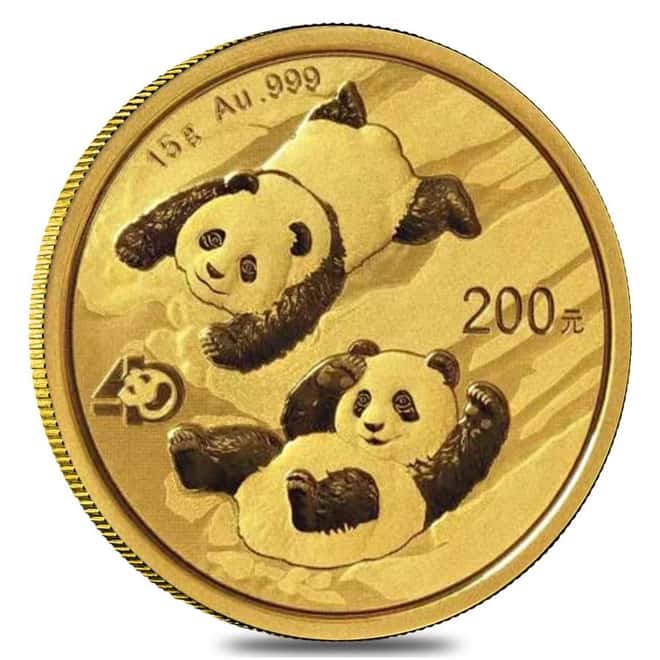 2022 15 gram Chinese Gold Panda 40th Ann Privy 200 Yuan .999 Fine BU (Sealed)