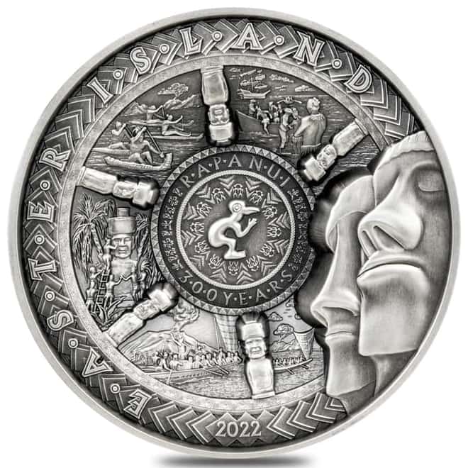 2022 1 kilo Silver Easter Island Multilayered High Relief Coin Samoa .999 Fine (w/Box & COA)