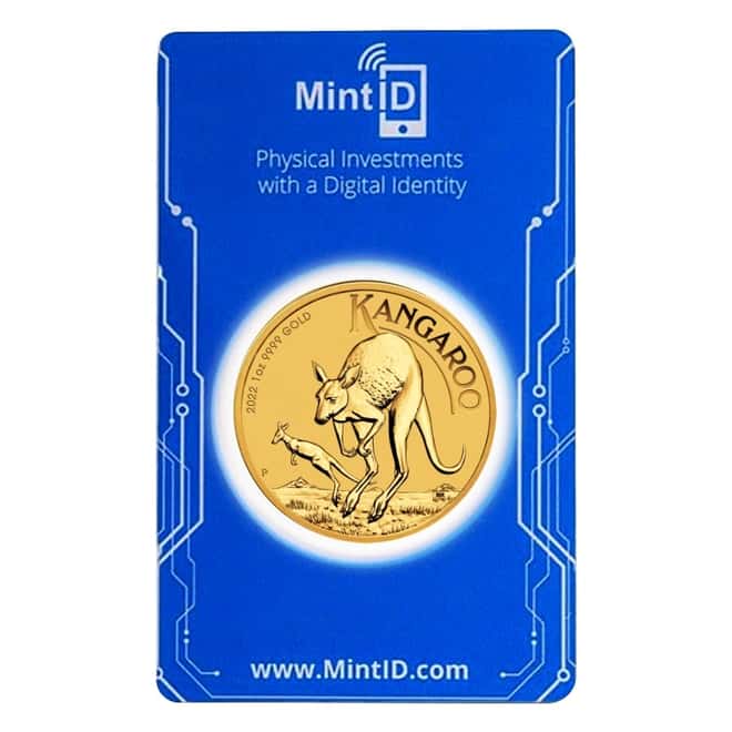 2022 1 oz Australian Gold Kangaroo Perth Mint Coin .9999 Fine BU (In MintID NFC Scan Authentication Card)