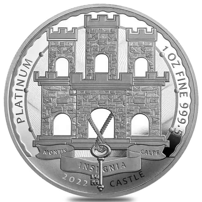 2022 1 oz Gibraltar Castle Platinum Coin .9995 Fine