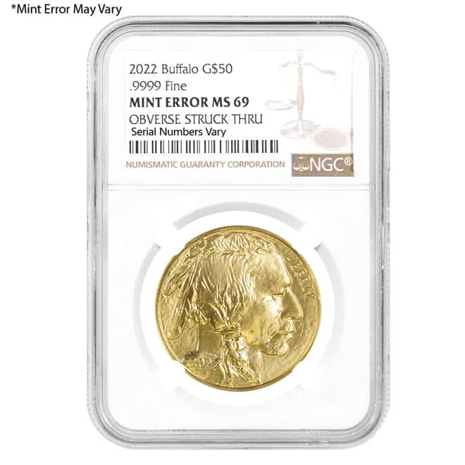 2022 1 oz Gold American Buffalo NGC MS 69 Mint Error (Obv Struck Thru)