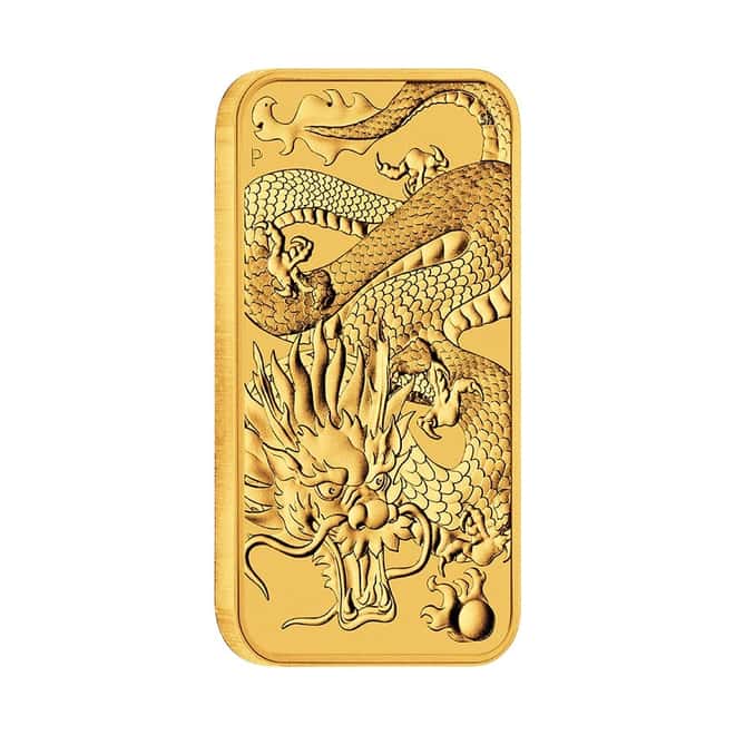 2022 1 oz Gold Australian Dragon Coin Bar $100 BU