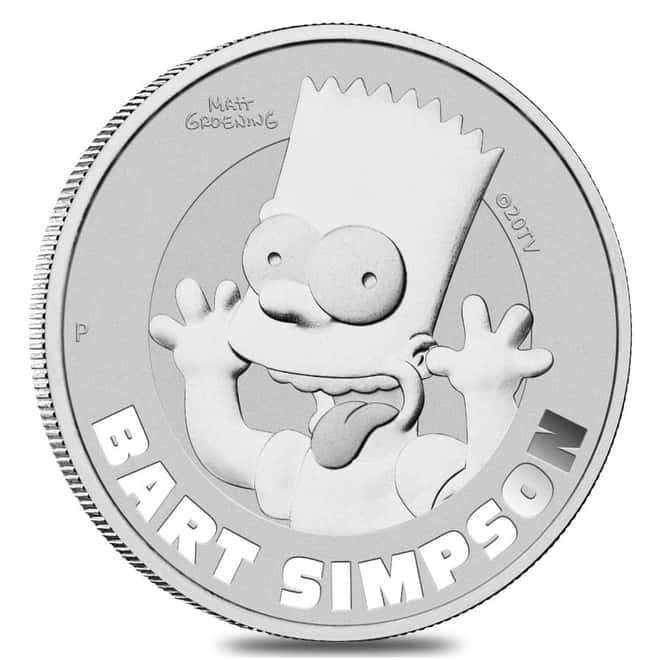 Box of 100 - 2022 1 oz Tuvalu Bart Simpson Silver Coin .9999 Fine BU In Cap (Lot, 5 Rolls of 20)