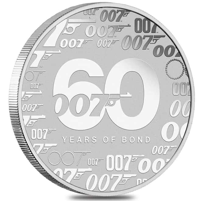 Box of 100 - 2022 1 oz Tuvalu James Bond - 60 Years of Bond Silver Coin .9999 Fine BU In Cap (Lot, 5 Rolls of 20)