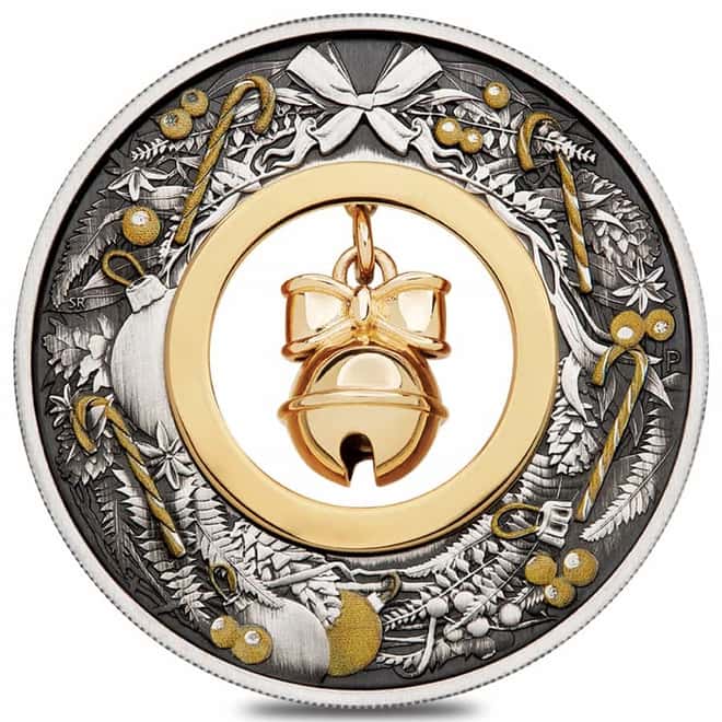 2022 2 oz Jingle Bell Antiqued Silver Coin Australian Perth Mint (w/Box & COA)