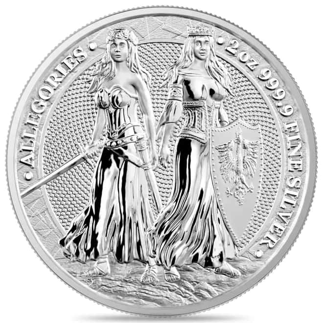 2022 2 oz Polonia & Germania The Allegories 10 Marks Silver Coin