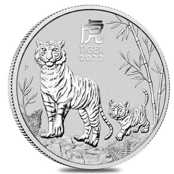 2022 2 oz Silver Lunar Year of The Tiger BU Australian Perth Mint In Cap